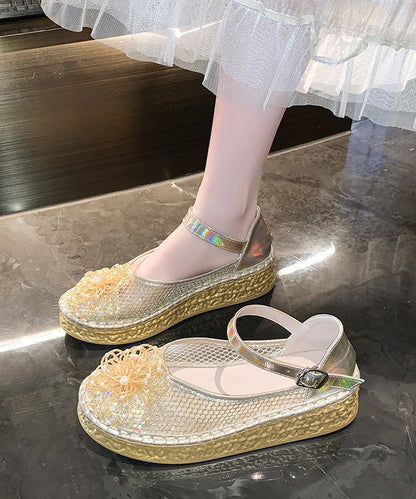 Platform Splicing Silver Strap Shoes Breathable Buckle Mesh