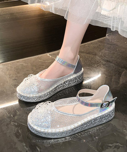 Platform Splicing Silver Strap Shoes Breathable Buckle Mesh