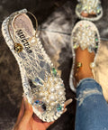 Sandalen Nagel Spleißen Perle Wandern Faux Stilvolle Silber Leder Zirkon