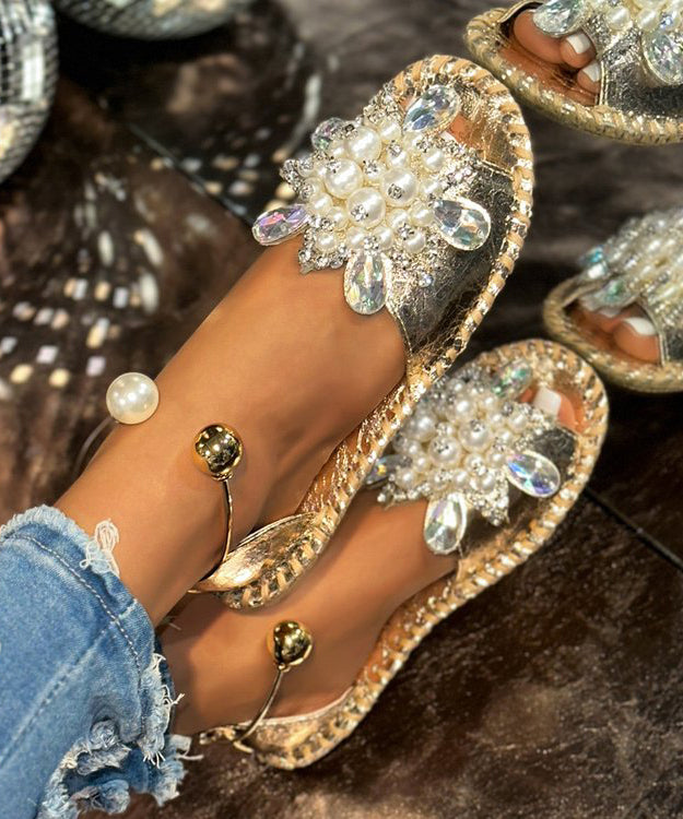 Sandalen Nagel Spleißen Perle Wandern Faux Stilvolle Silber Leder Zirkon