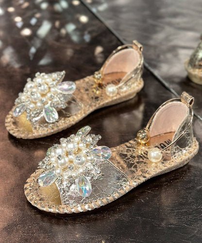 Sandals Nail Splicing Bead Hiking Faux Stylish Silver Leather Zircon