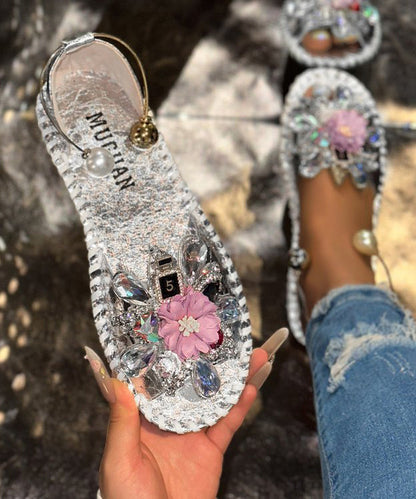 Silver Zircon Splicing Fashion Sandals For Floral Walking Best