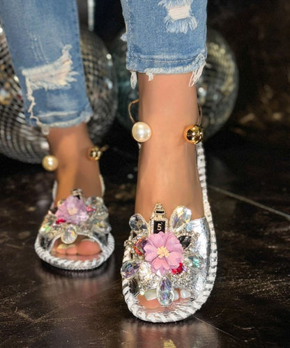 Silver Zircon Splicing Fashion Sandals For Floral Walking Best