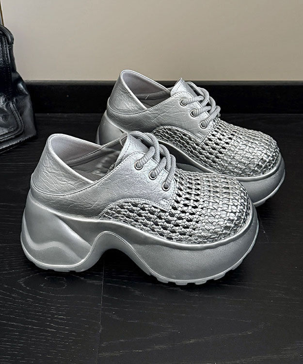 Platform Sandals Up Silver Out Splicing Hollow Lace Fashion
