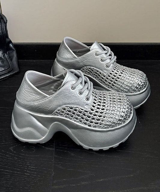 Platform Sandals Up Silver Out Splicing Hollow Lace Fashion