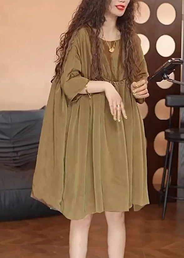 Day Brown Chiffon Sommer Einfaches Kleid Übergroß