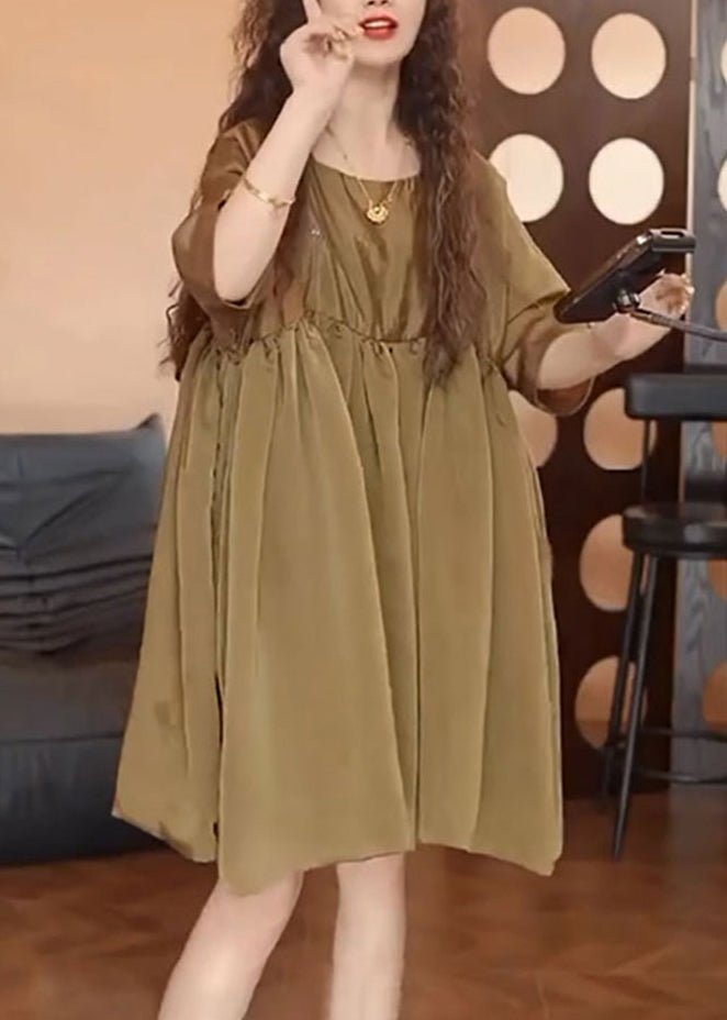 Day Brown Chiffon Sommer Einfaches Kleid Übergroß