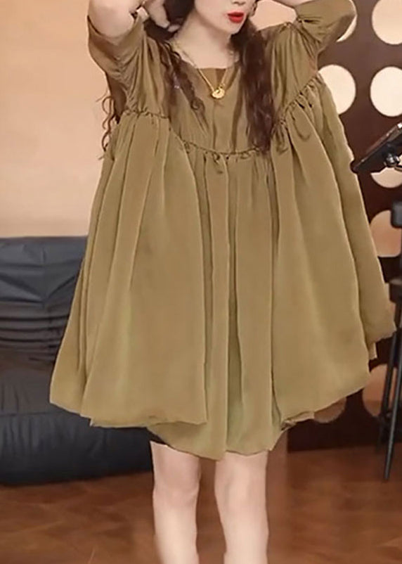 Day Brown Chiffon Sommer Einfaches Kleid Übergroß