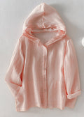 Simple Pockets Fall Button Shirt Kapuze Baumwolle Rosa