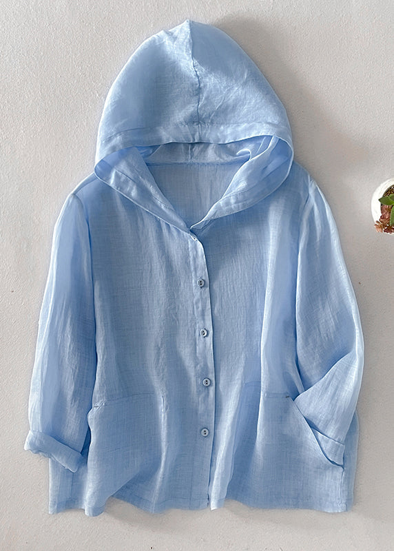 シンプルポケット付き秋ボタンシャツ フード付きコットン ピンク