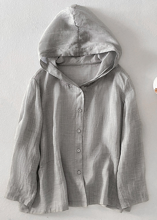 Simple Pockets Fall Button Shirt Kapuze Baumwolle Rosa