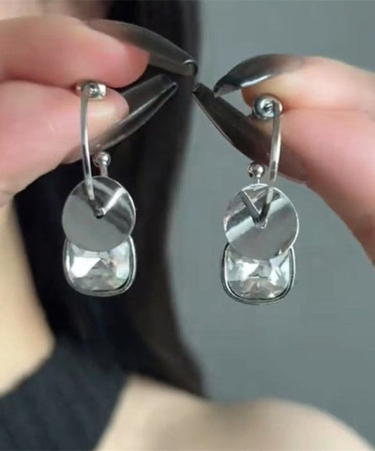 シンプルなシルクステンレスイヤリング クリスタルスチールディスクドロップ