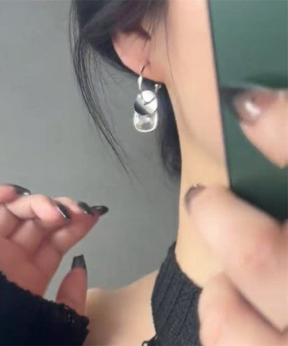 シンプルなシルクステンレスイヤリング クリスタルスチールディスクドロップ