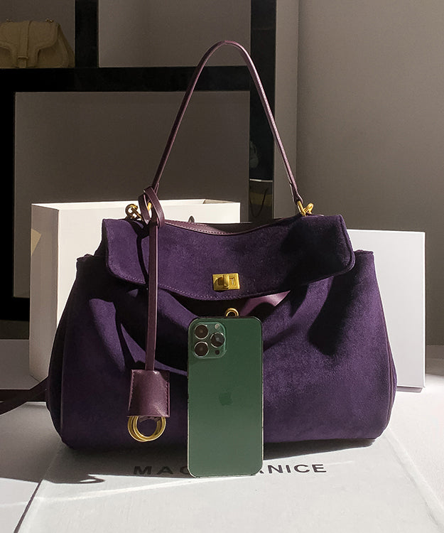 Faux Kapazität Tasche Schulter Vielseitig Wildleder Lila Einfache Große