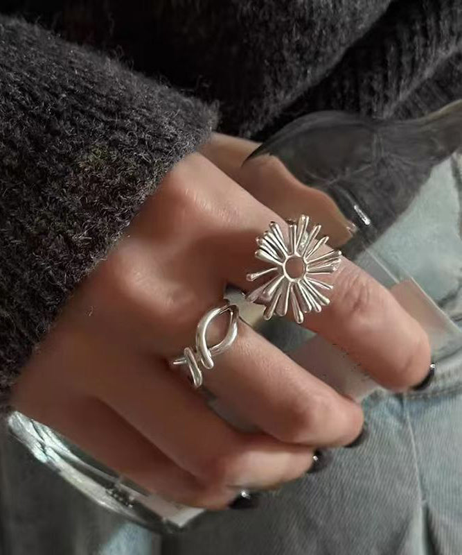 Alloy Two-Piece Style Set Silk Fireworks Hollow Rings Asymmetrical Out