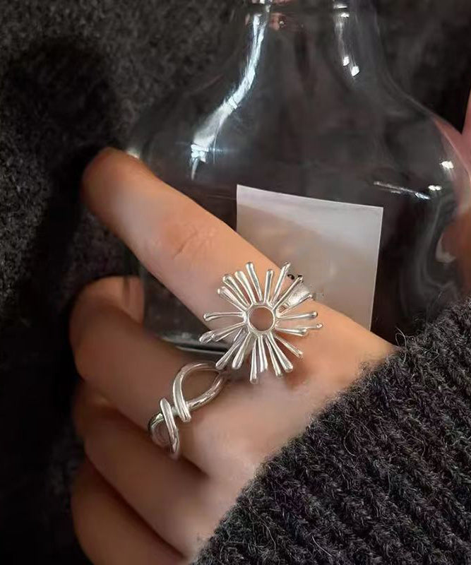 Alloy Two-Piece Style Set Silk Fireworks Hollow Rings Asymmetrical Out