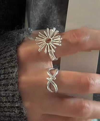 Alloy Two-Piece Style Set Silk Fireworks Hollow Rings Asymmetrical Out