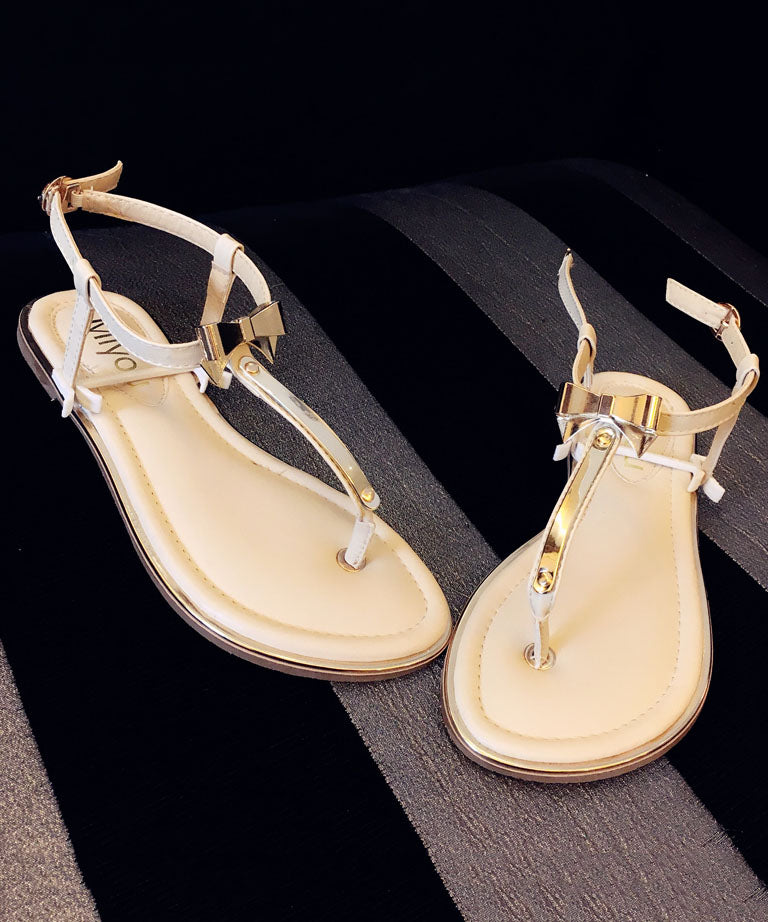 Beige Leder Stilvolle Flops Splicing Faux Flip Bow