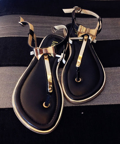 Beige Leather Stylish Flops Splicing Faux Flip Bow