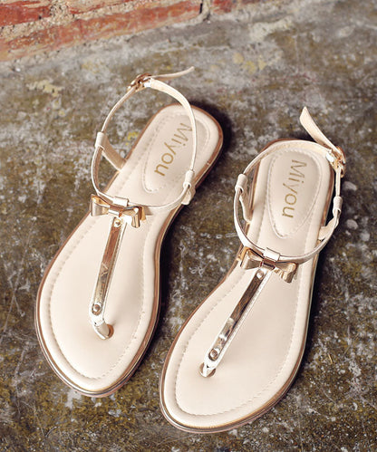 Beige Leather Stylish Flops Splicing Faux Flip Bow