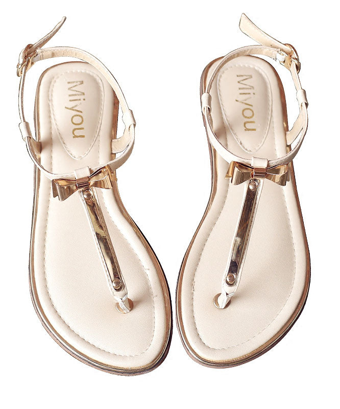 Beige Leder Stilvolle Flops Splicing Faux Flip Bow