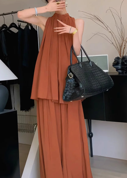 シフォンキャラメル2枚セット 夏 おしゃれ スタンドカラー しわ加工