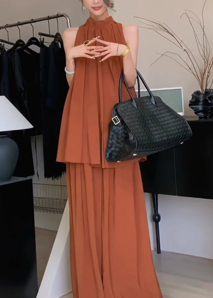 シフォンキャラメル2枚セット 夏 おしゃれ スタンドカラー しわ加工