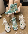 Mesh Atmungsaktive Flache Schuhe Zirkon Füße Grün Stilvolle Spleißen