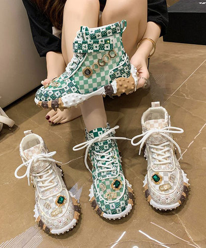 Mesh Breathable Flat Shoes Zircon Feet Green Stylish Splicing