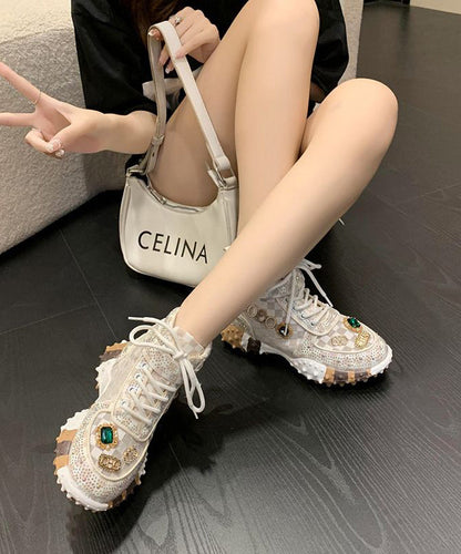 Mesh Breathable Flat Shoes Zircon Feet Green Stylish Splicing