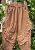 Bestickte Khaki Haremstaschen Cordhose Rüschen Stilvoll