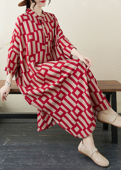 Rotes stilvolles Kragen-Seitenarmband-offenes Ärmel-langes Stand-Streifenkleid