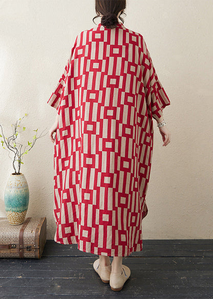 Rotes stilvolles Kragen-Seitenarmband-offenes Ärmel-langes Stand-Streifenkleid