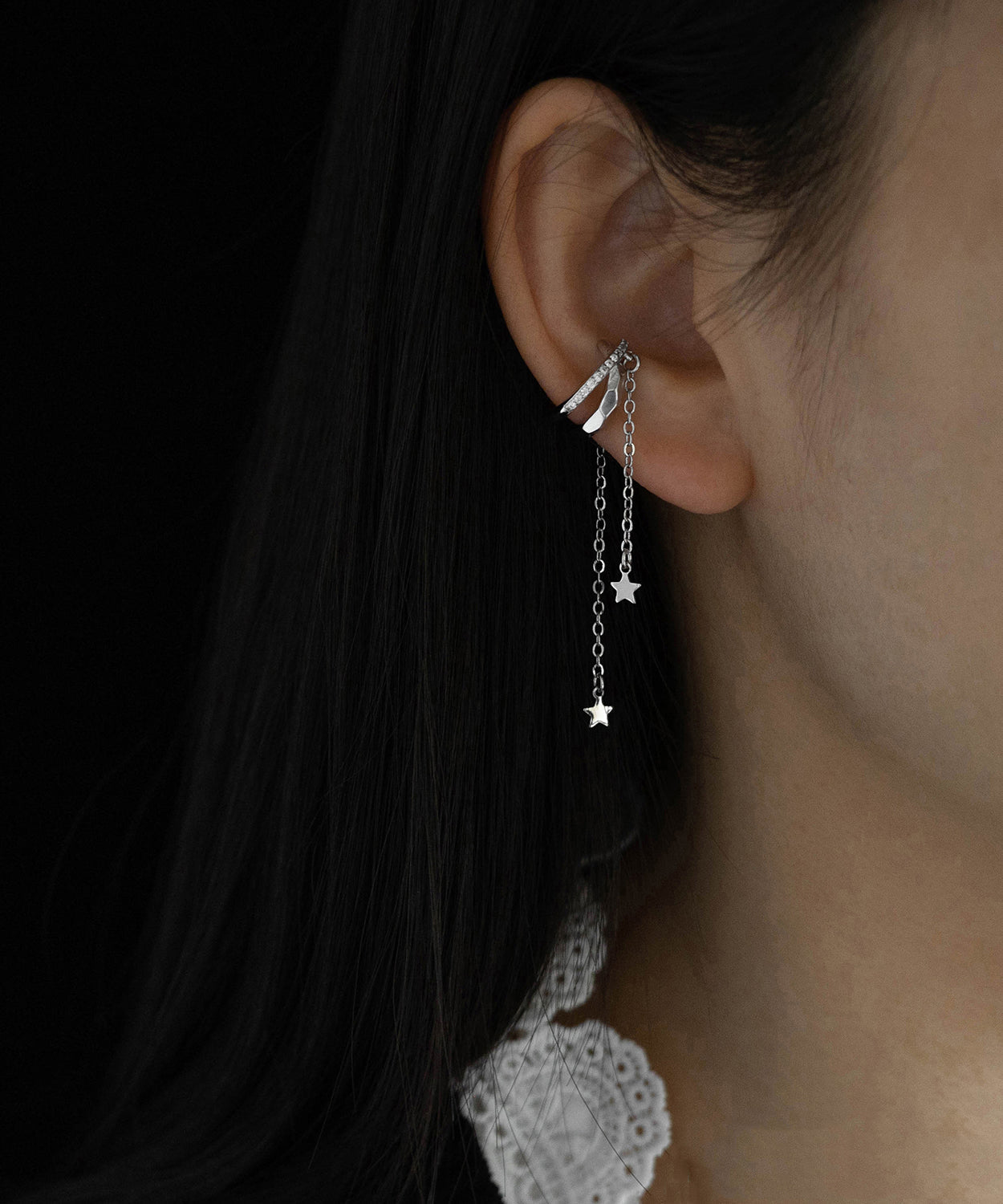 シルクドロップスタイリッシュジルコンタッセルスターイヤリング銅