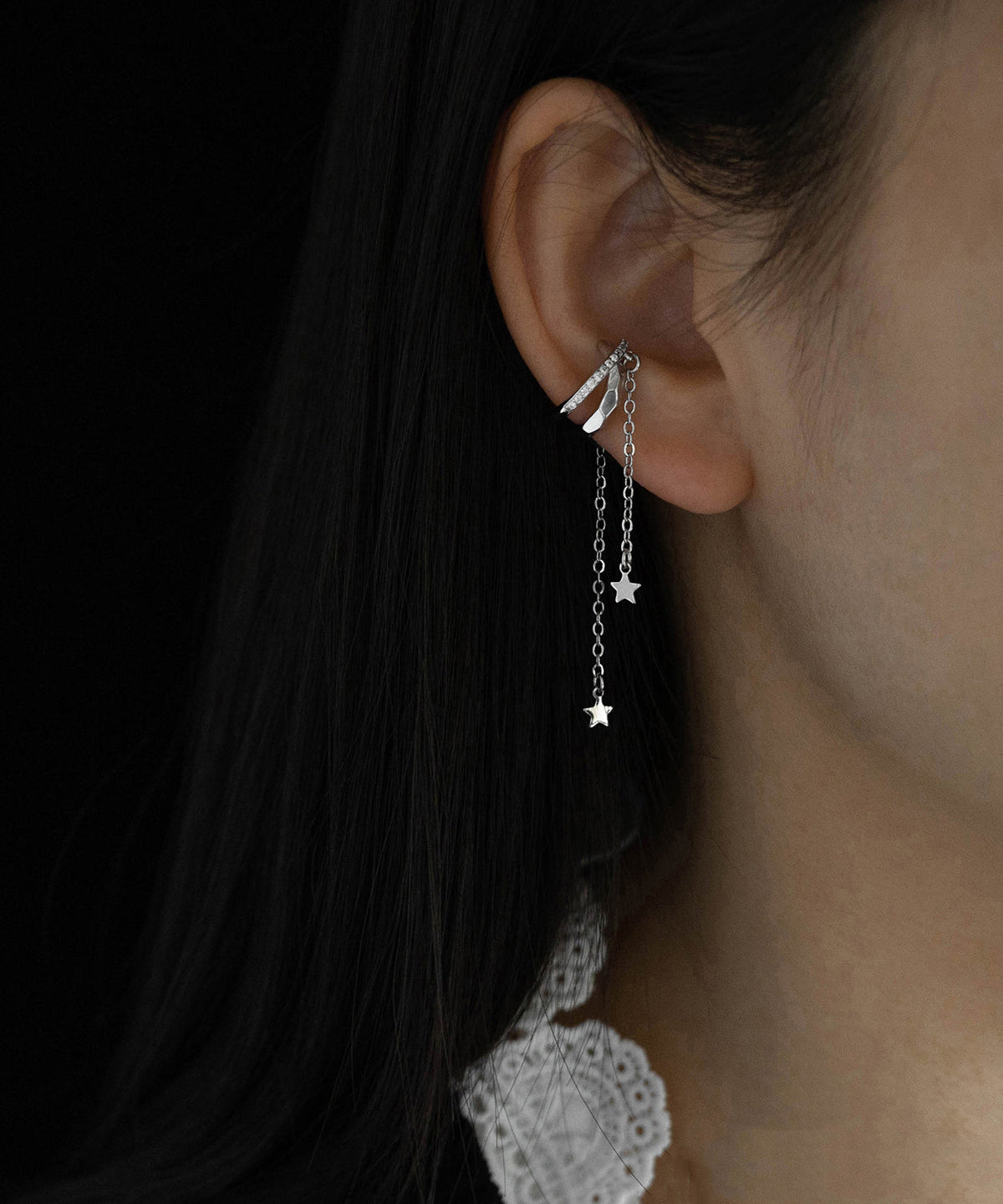 Silk Drop Stylish Zircon Tassel Star Earrings Copper