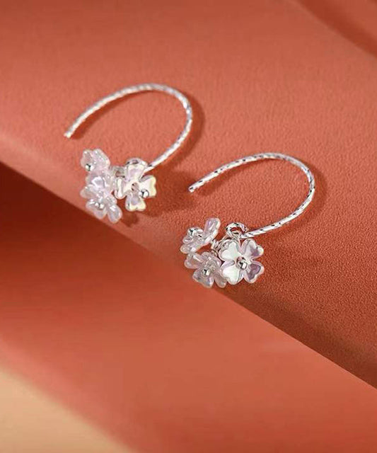 フープフローラルイヤリング シルバースターリングシルバー スタイリッシュアクリルシルク