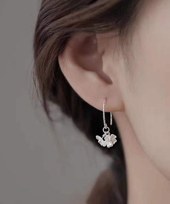 Creolen mit Blumenmotiv, Sterlingsilber, stilvolle Acrylseide