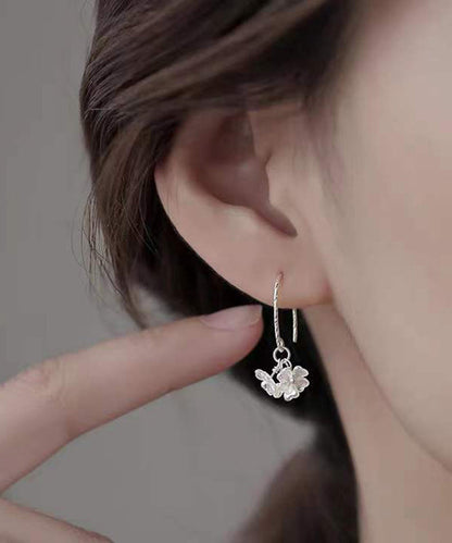 Creolen mit Blumenmotiv, Sterlingsilber, stilvolle Acrylseide