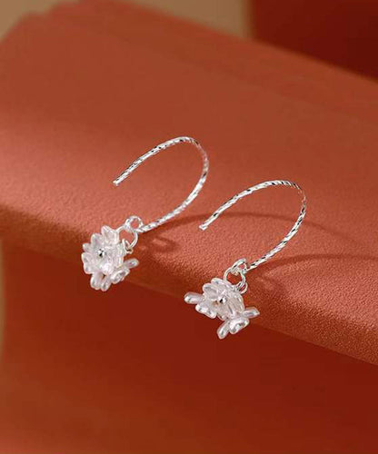 Creolen mit Blumenmotiv, Sterlingsilber, stilvolle Acrylseide