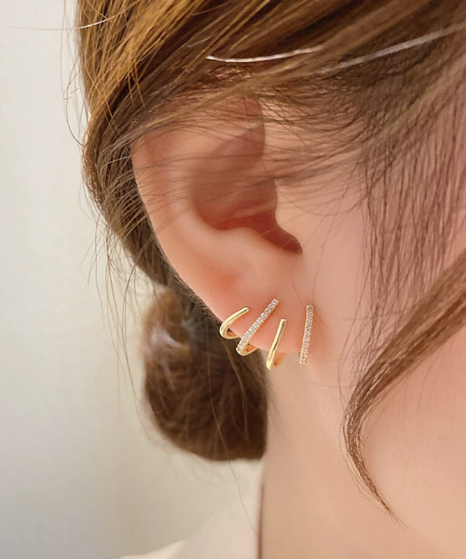 Zircon Copper Gold Unique Alloy Stud Earrings