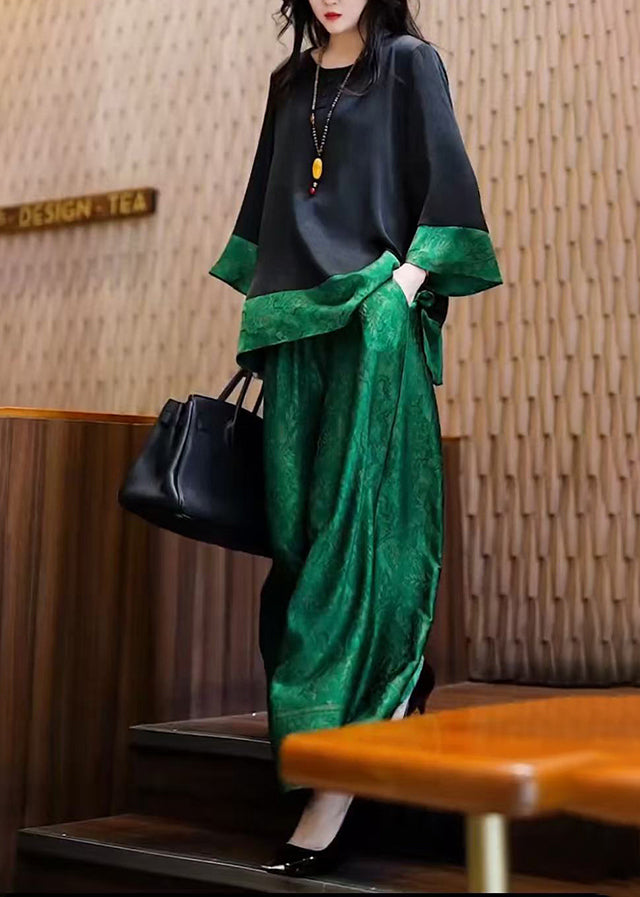 Two Peacock Einzigartiges Sommerstück aus Seide, Oversize-Patchwork, Grün