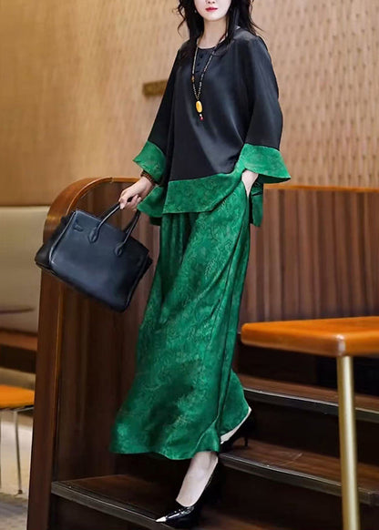 Two Peacock Einzigartiges Sommerstück aus Seide, Oversize-Patchwork, Grün