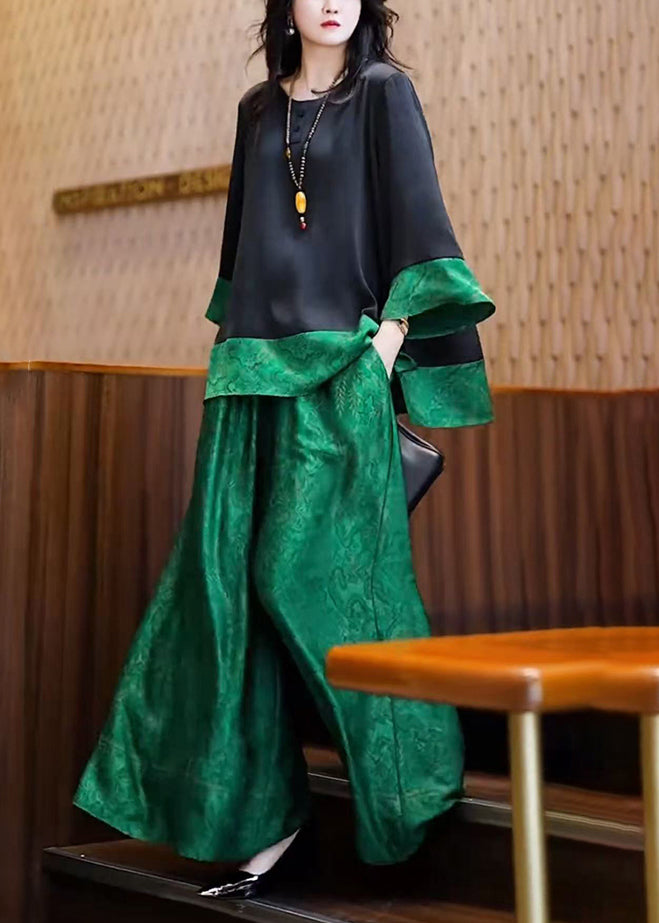 Two Peacock Einzigartiges Sommerstück aus Seide, Oversize-Patchwork, Grün
