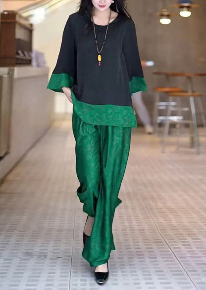 Two Peacock Einzigartiges Sommerstück aus Seide, Oversize-Patchwork, Grün