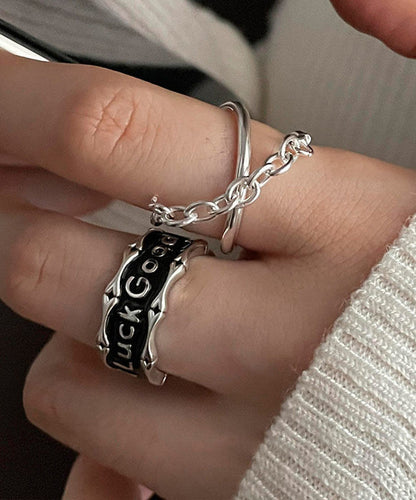 Sterling Seide Silber Ringe Grafik Zweiteiler Patchwork Unikat