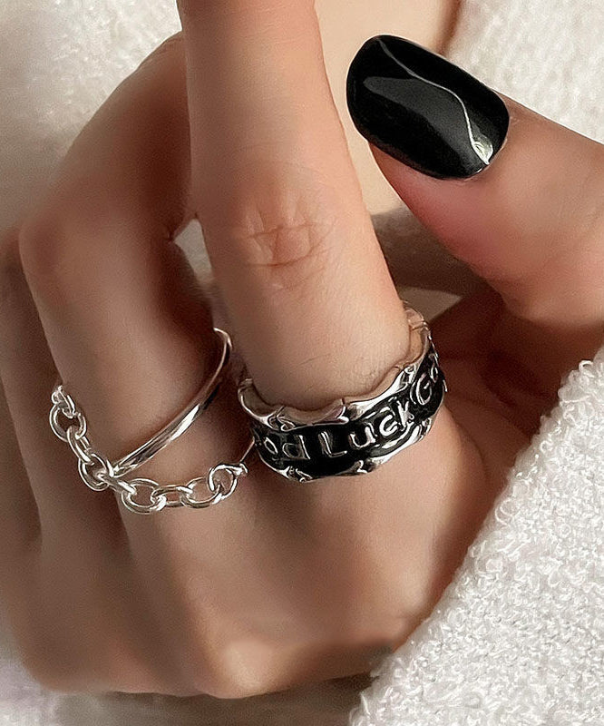 Sterling Seide Silber Ringe Grafik Zweiteiler Patchwork Unikat