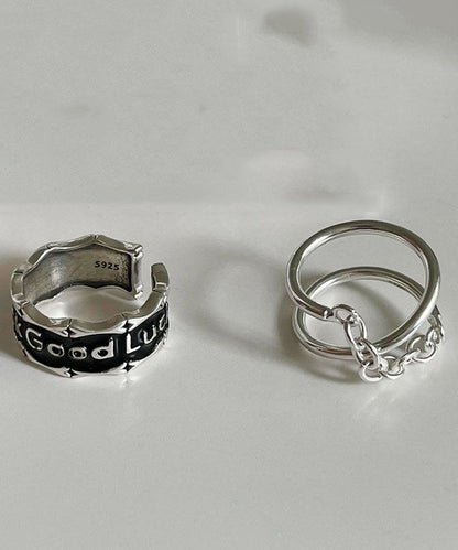 Sterling Seide Silber Ringe Grafik Zweiteiler Patchwork Unikat