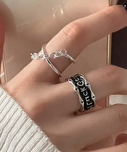 Sterling Seide Silber Ringe Grafik Zweiteiler Patchwork Unikat