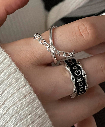 Sterling Seide Silber Ringe Grafik Zweiteiler Patchwork Unikat