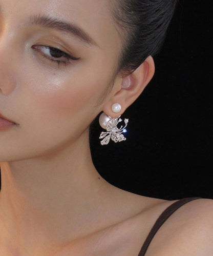 スタッドホワイトスターリングユニークパールシルバーバタフライイヤリング